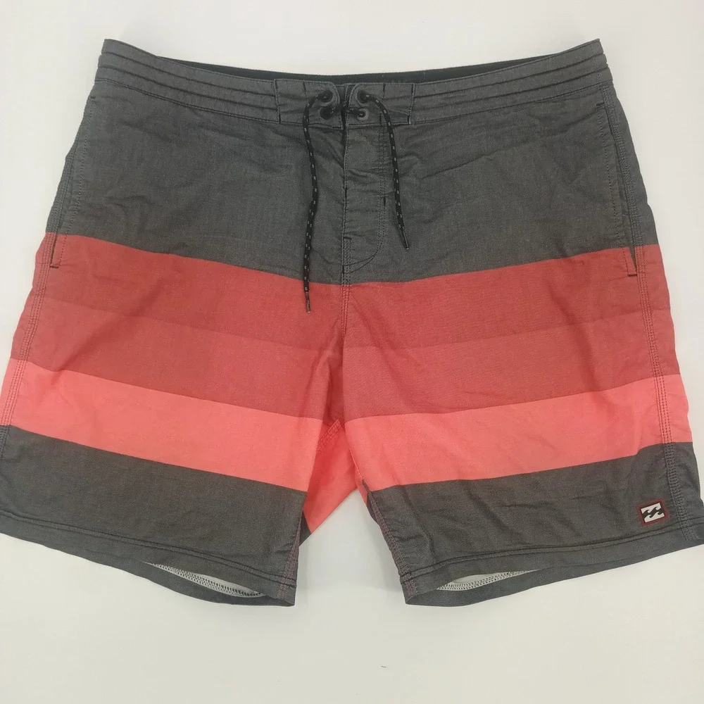 Billabong‎ Lo Tides Board Shorts Mens 36 Grey Pink Striped Recycler Series